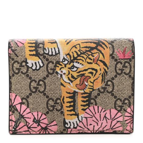 GUCCI GG Supreme Monogram Bengal Card Case Beige Pink 